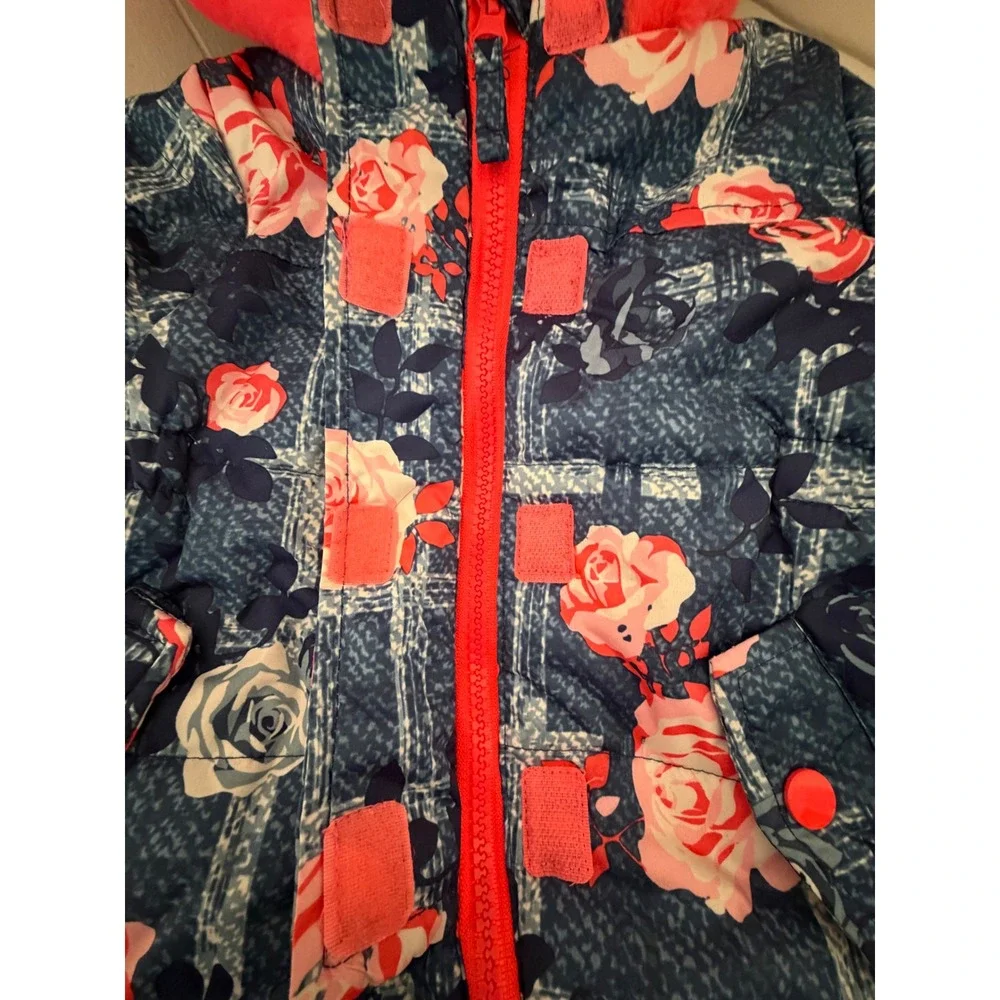 Wippette Kids Snowsuit‎ Baby Girl 3/6M Blue Pink Excellent Floral Bunting Puffer